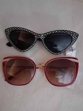 BEBE 🕶 Sunglasses 2 Pair Rhinestone Cats Eye 0624 & Pink Gold 0923 NEW NWT